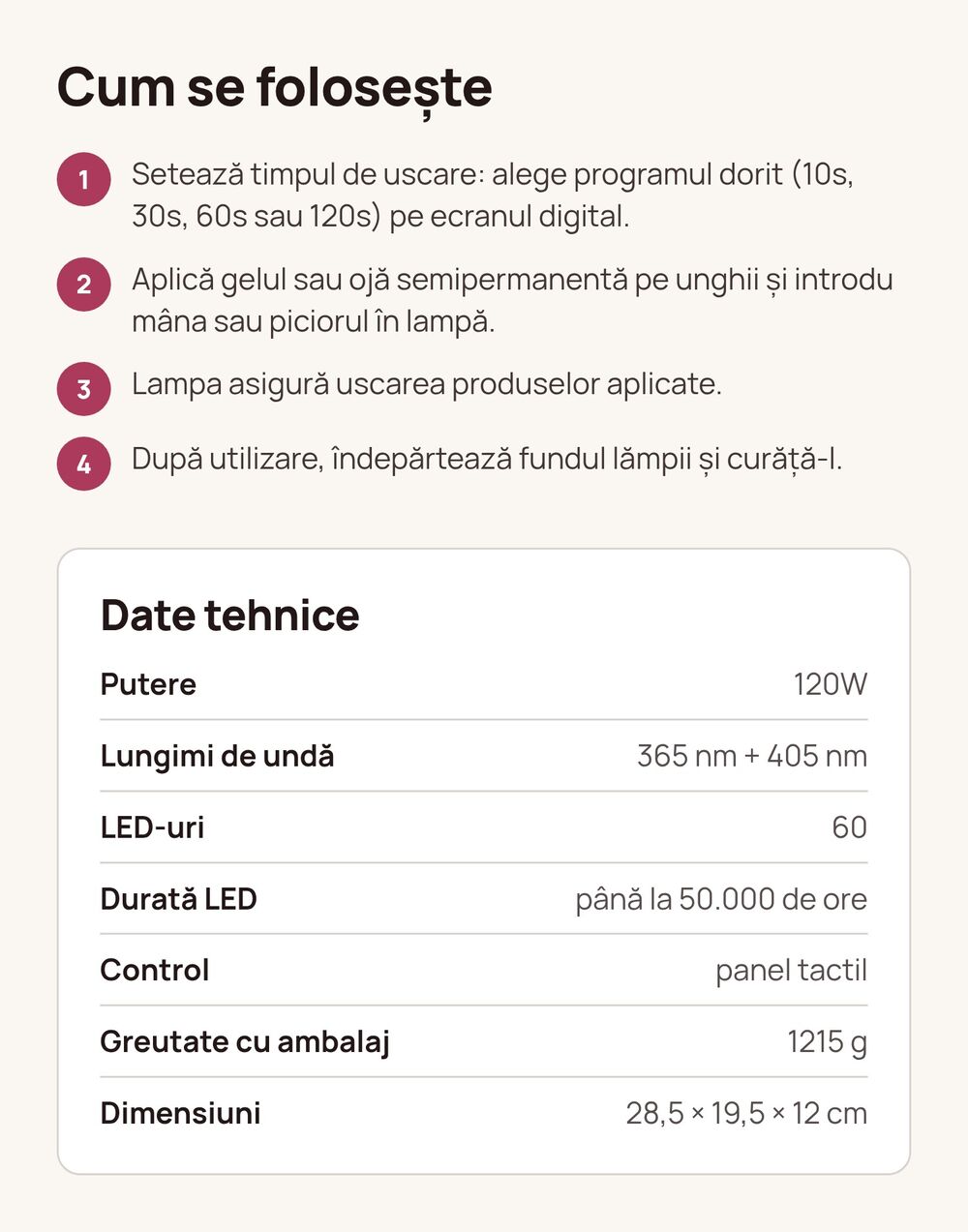Продуктова страница в eMAG на марката Global Fashion: LED лампа за нокти L-1003 - 6