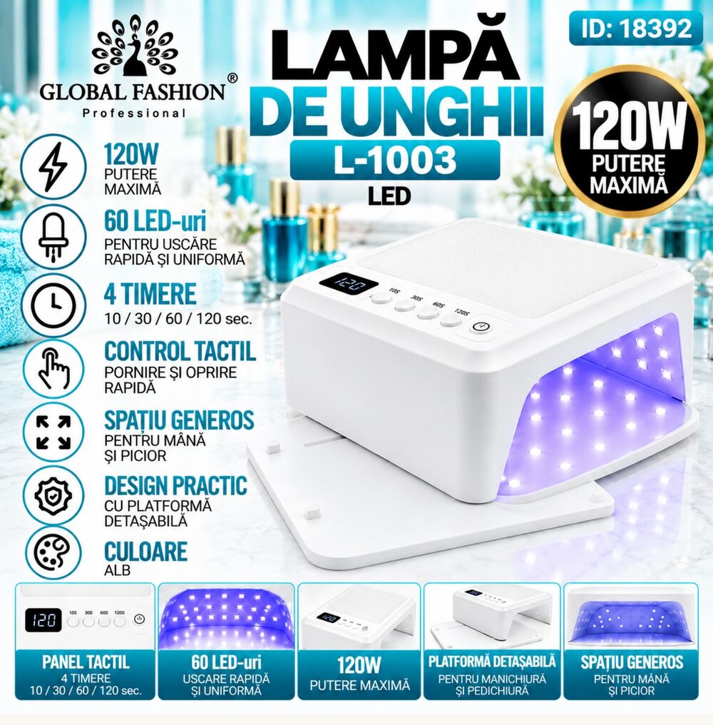 Продуктова страница в eMAG на марката Global Fashion: LED лампа за нокти L-1003 - 11