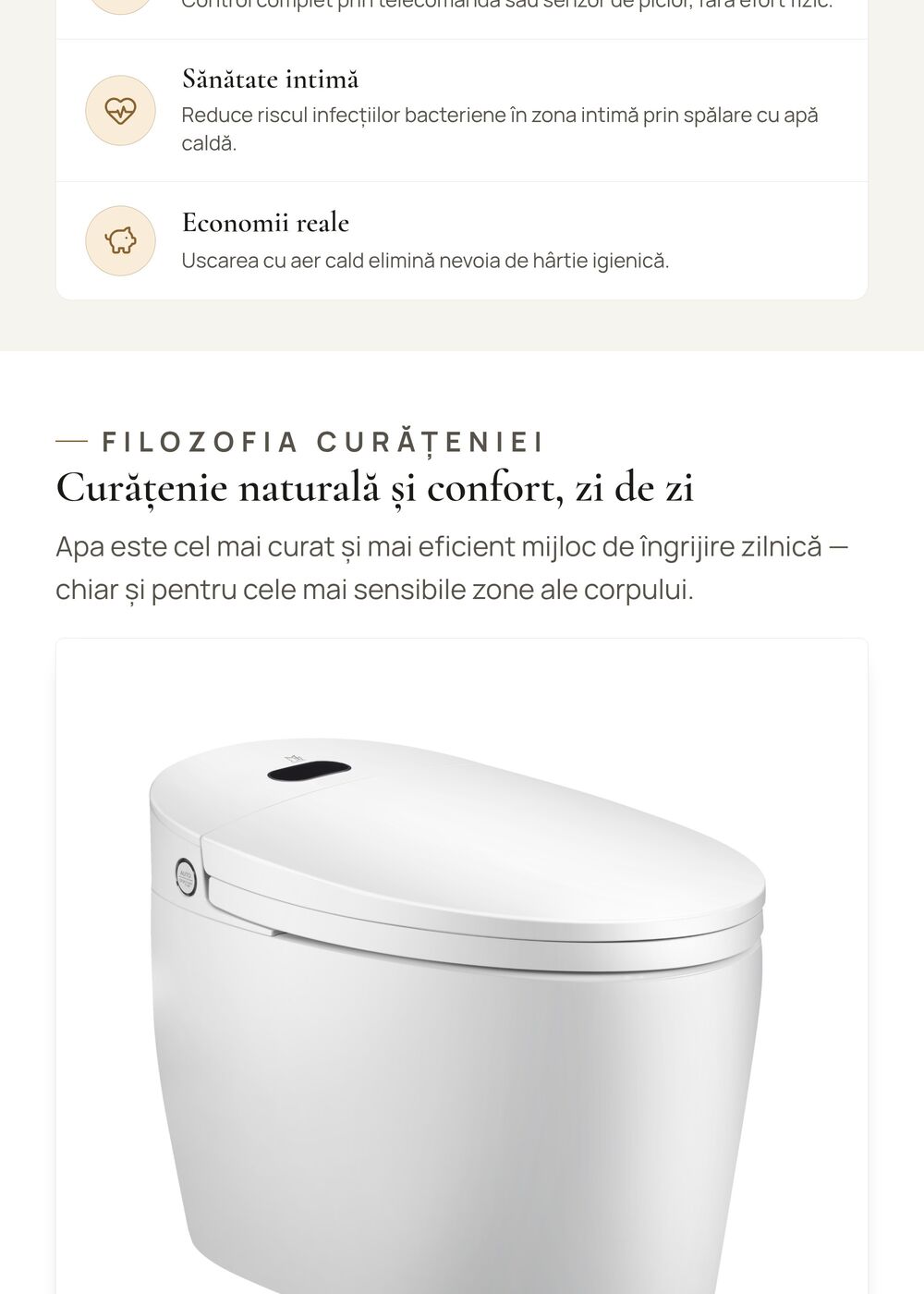 A+ product page on eMAG prepared by HARTA.agency for the Major & Maker brand - smart toilet with bidet - sekcja 2