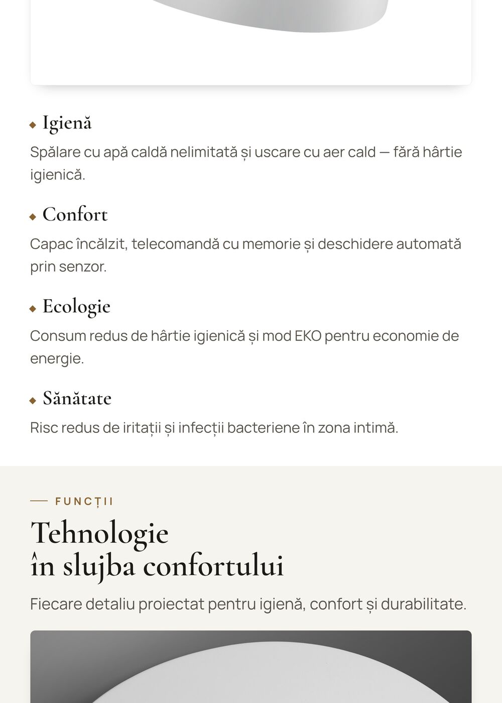 A+ product page on eMAG prepared by HARTA.agency for the Major & Maker brand - smart toilet with bidet - sekcja 3