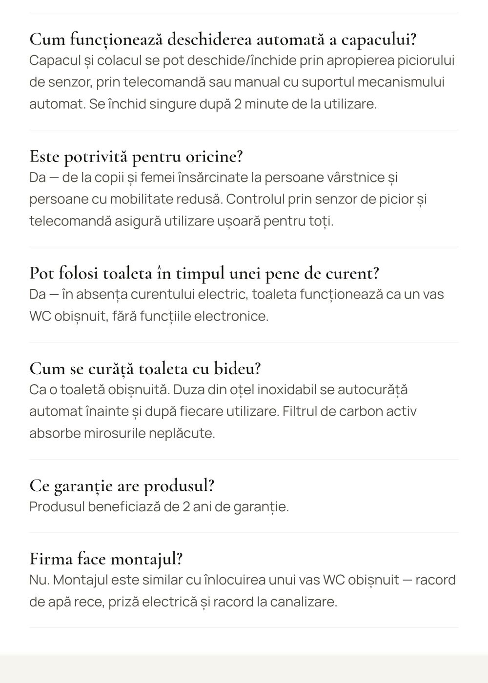 A+ product page on eMAG prepared by HARTA.agency for the Major & Maker brand - smart toilet with bidet - sekcja 12
